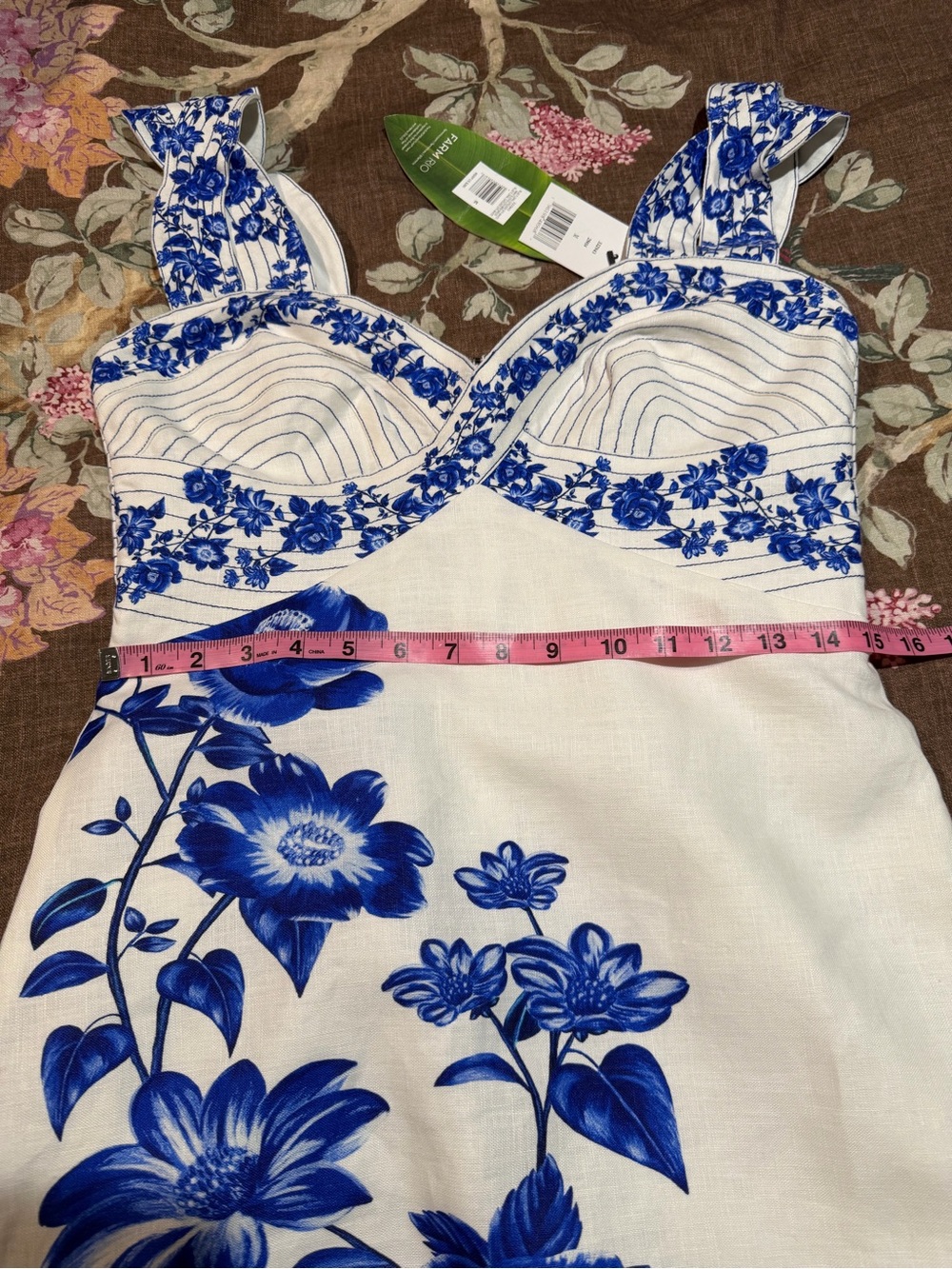 FARM Rio White Midi Dress with Blue Floral Print - Picture 12 of 14